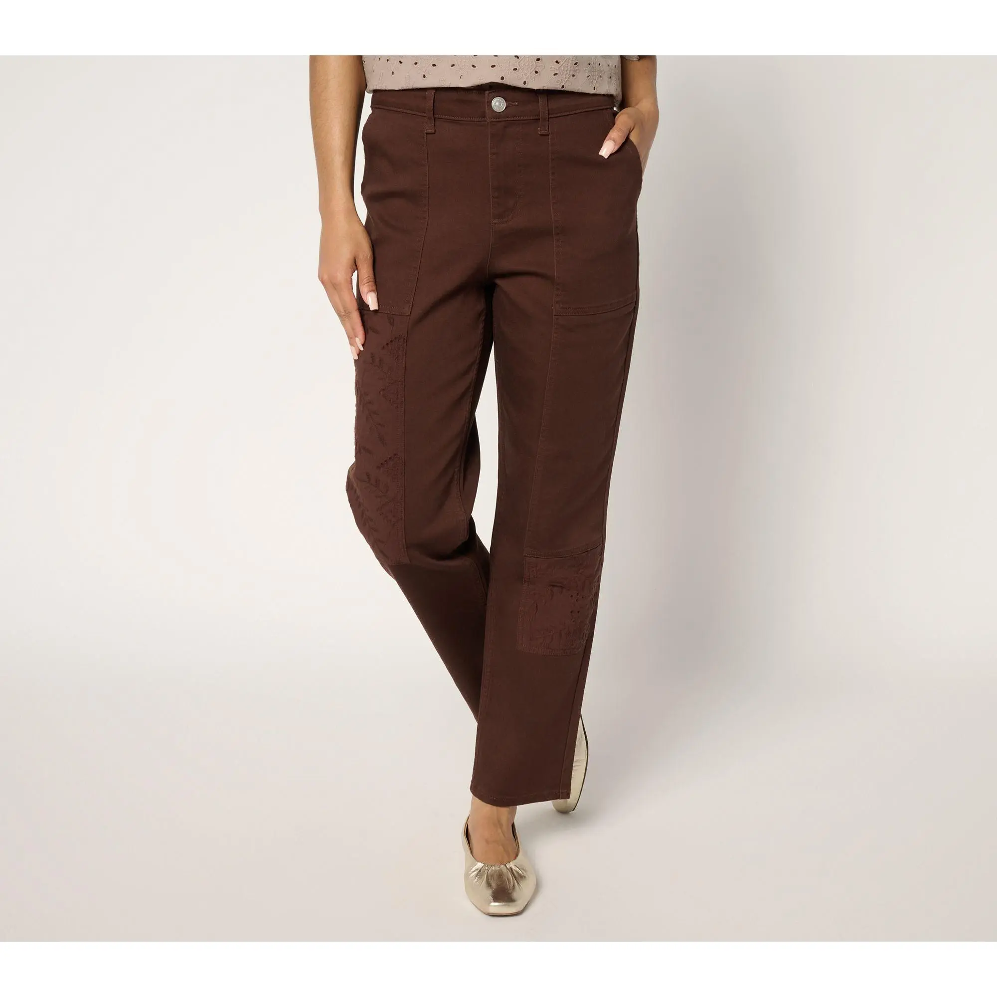LOGO by Lori Goldstein Regular Patch Paneled Straight Jeans