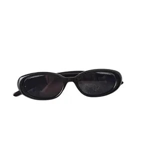 Black Slim Oval Sunglasses
