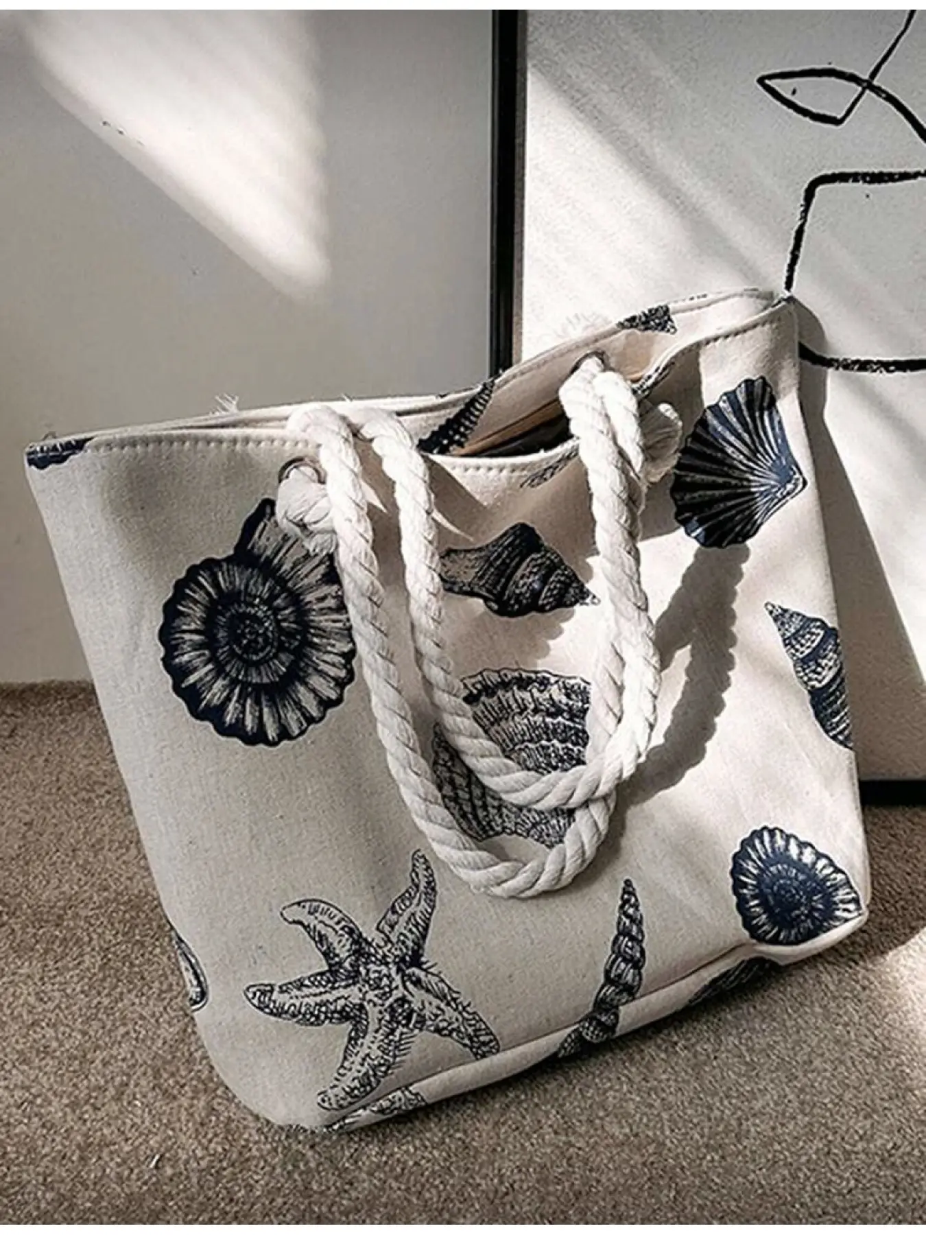 Fashion Large Capacity Handbag Shell Starfish Pattern Casual Schoolbag Travel Tote for Teen Girls Women College Students Office Ladies