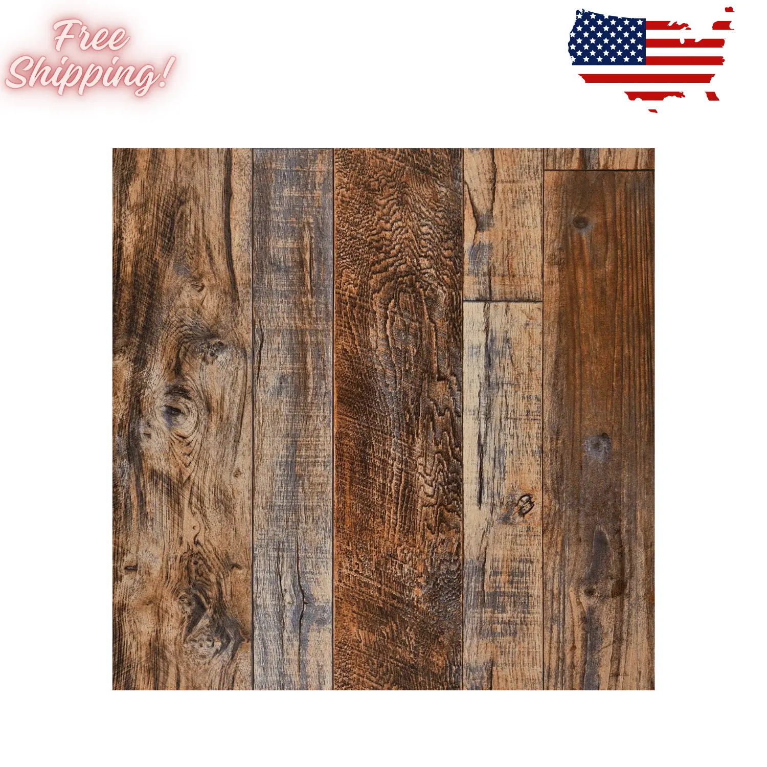 17.71" x 118" Brown Wood Wallpaper Peel and Stick Shiplap Self Adhesive Contact Paper for Cabinet Countertop Shelf Drawer Wall Door