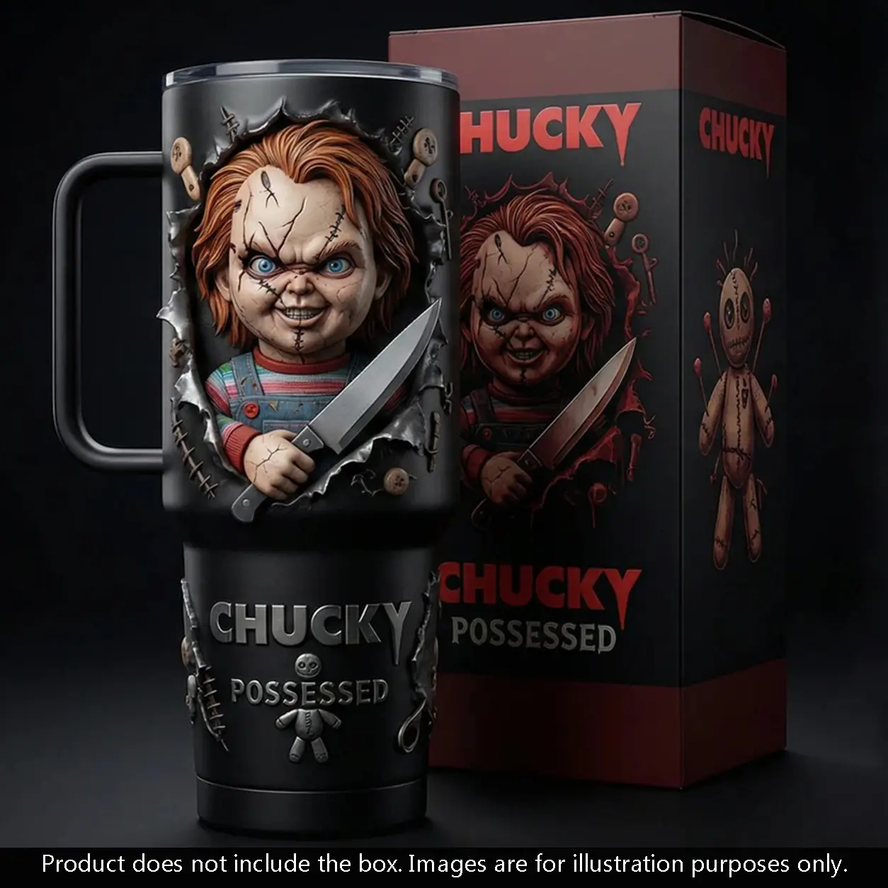 Chucky Tumbler 40oz, Stainless Steel Insulated Travel Mug With Handle, Horror Movie Fan Gift