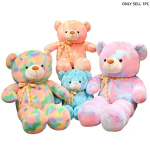 Large Teddy Bear Plush Doll, Vibrant Dopamine Color Ribbon Big Bear Stuffed Toy, Soft Hug Pillow, Gift for Girlfriend, Valentine's Day, Birthday, Festival