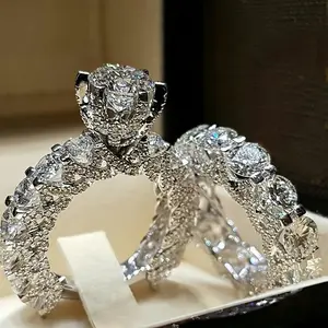 A set of full-rhinestone rings, fashionable proposal and engagement rings, suitable for daily wear, parties, and as gifts bracelet men money Stainless Steel Cuban Link Necklace Gold-Plated Crucifix prom Chunky Princess