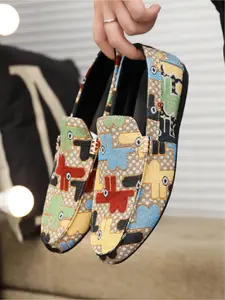 Men's Plus Size Colorful Printed Loafers, Trendy Casual Style, Canvas - spliced Material, Plus Size Fit & Comfortable, Ideal for Daily Outfits & Casual Outings