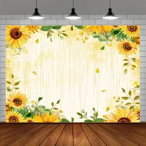 Sunflower Backdrop - Vibrant Yellow Sunflowers & Green Leaves on Rustic Beige Background, Durable Polyester Fabric Hanging Decor for Birthday Wedding Graduation Bridal Shower, No Electricity Needed Photo Booth Wall Art Room Decor