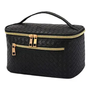 Black Makeup Bag Luxury  with Gold Zipper – Travel Cosmetic Organizer, Large Capacity Waterproof Toiletry Bag