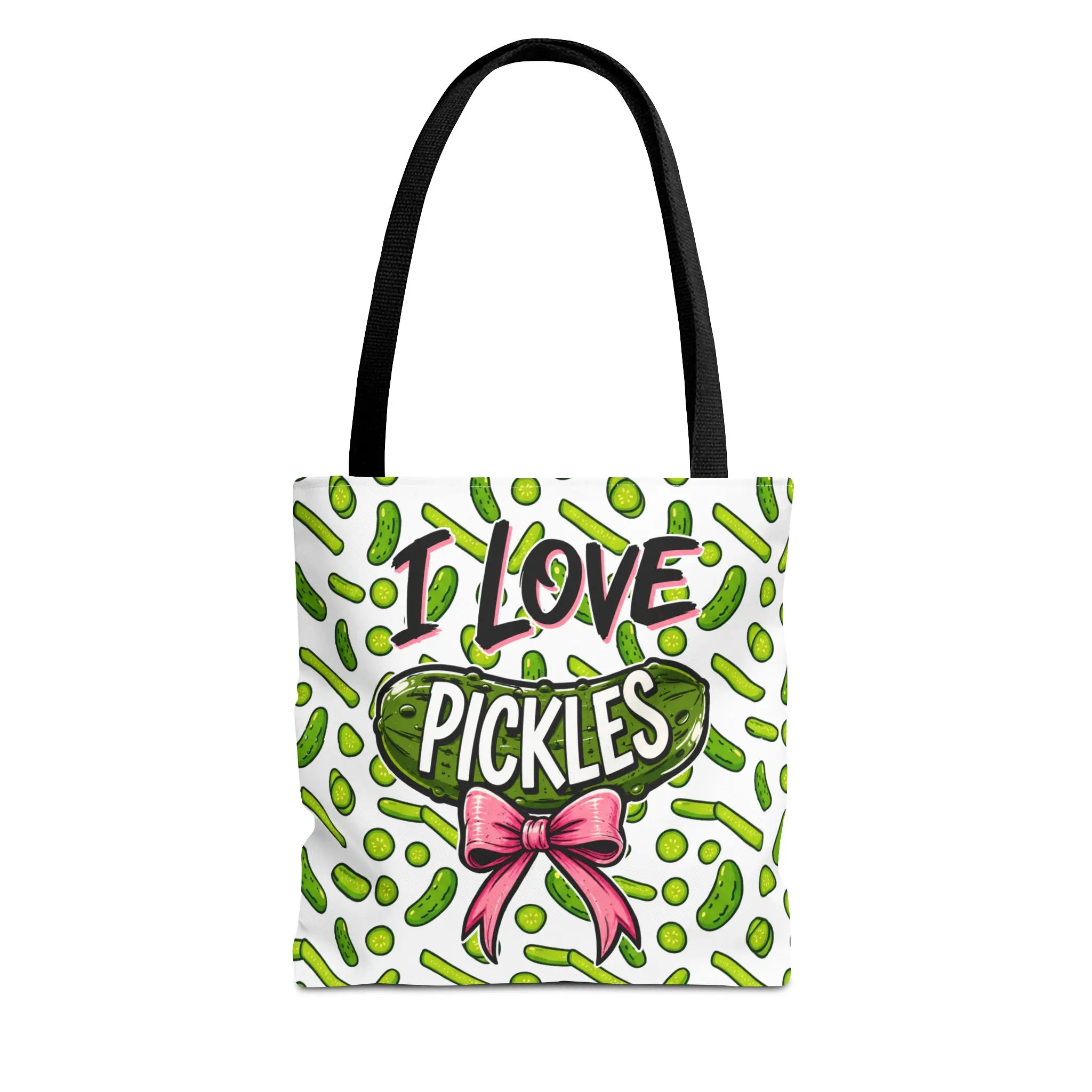 I Love Pickles Tote Bag | Pink Pickle Pattern, All-Over Print