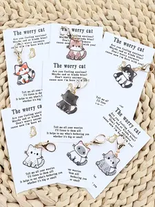 7pcs Mini Cute Kitten Pendant Key Ring, Cute Charms Keychain with Pocket Hug Card, Suitable for Gifts for Relatives, Friends, Birthday Parties, Graduation Ceremonies, Thanksgiving Gifts, To Bring You Warmth and Blessings