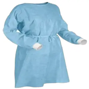 25pk Disposable Isolation Gown Blue With Knit Cuff Dental-Medical