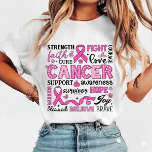 Breast Cancer Awareness T-Shirt, Faith, Hope, Love, Survivor Graphic Tee for Women, 100% Cotton Short Sleeve Round Neck Casual Top