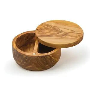 RSVP 4-oz Dual Compartment Olive Wood Salt Box