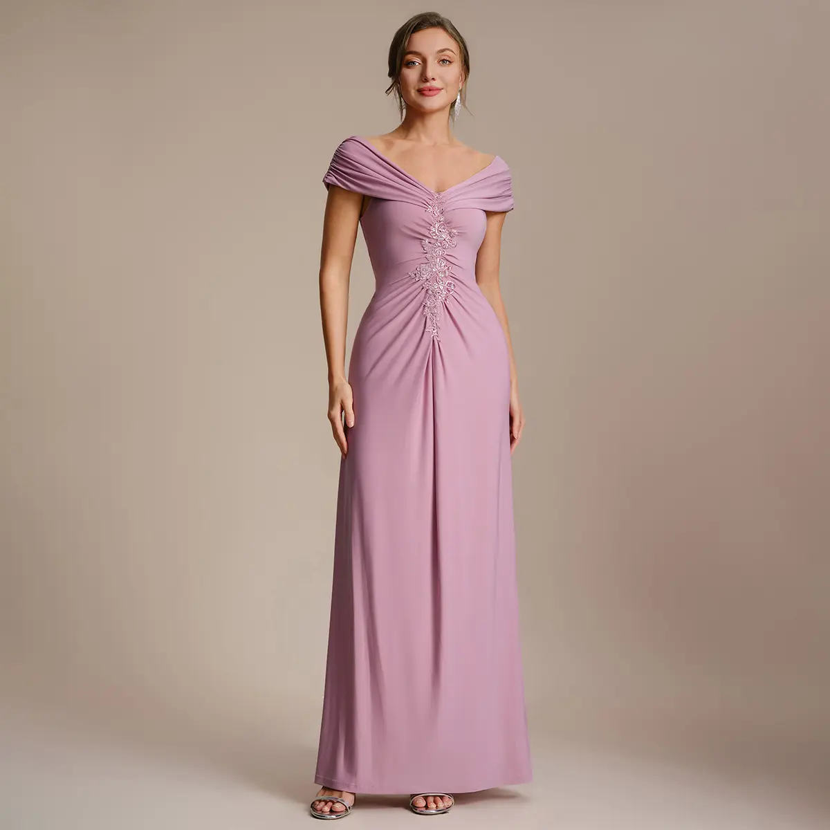 Ever-Pretty 2026 New Trend Purple Orchid High Stretch Knit Midi Dress – Off-Shoulder, Bodycon Fit & Back Zipper – Perfect for Evening Gala & Date Night EE02820