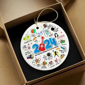 Major Notable Events Ornament, 2024 Christmas, 2024 Year in Review Ornament, Funny Cute Year to Remember Commemorative Ornament Ceramic Pack
