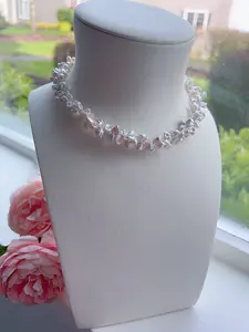 Piswency Natural Keshi Freshwater Pearl Necklace,Single Strand Petal Pearls, 925 Sterling Silver Clasp