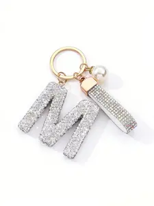 Elegant Rhinestone Big M Letter Keychain, Alloy Dripping Oil Design, Shiny Classic Trendy Bag Charm, Perfect Gift for Friends and Family