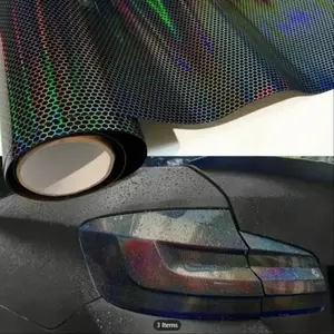 Laser Holographic Car Headlight Film, 30x100cm PVC Wrap, Dark Heat Activated Self-Adhesive, Improves Visibility and Aesthetics