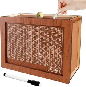 Money Saving Box, Cash Vault Wooden Savings Box, Wooden Money Saving Box 10000, Coin Counter Money Box with Money Target and Numbers, with Pen (10000$)