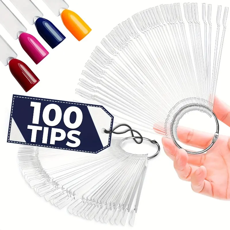 Nail Swatch Sticks with Split Ring - Fan-Shaped Polish Display for Easy Color Selection, Durable & Transparent Nail Art Practice Tips for DIY, Salon, and Nail Design Training, Nail Art Tools, Nail Tech Supplies, Nails Supplies