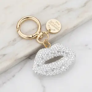 Bling Sparkling Crystal Lip Keychain for Women - Handmade Rhinestone Lips Bag Charm and Purse Pendant - Stylish Glitter Lip Key Ring Holder and Car Key Accessory
