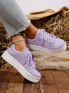 Women's Spring Autumn New Round Toe Flat Thick Sole Low-Top Single Shoe, Lightweight Comfortable Casual Sports Shoes, Athletic Skateboard Shoes