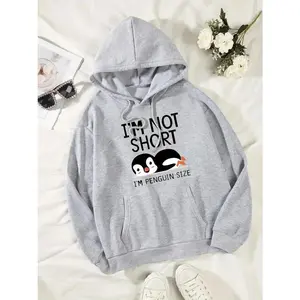 Cute Penguin Print Kangaroo Pocket Hoodie, Casual Long Sleeve Drawstring Hoodies Sweatshirt, For Men Women