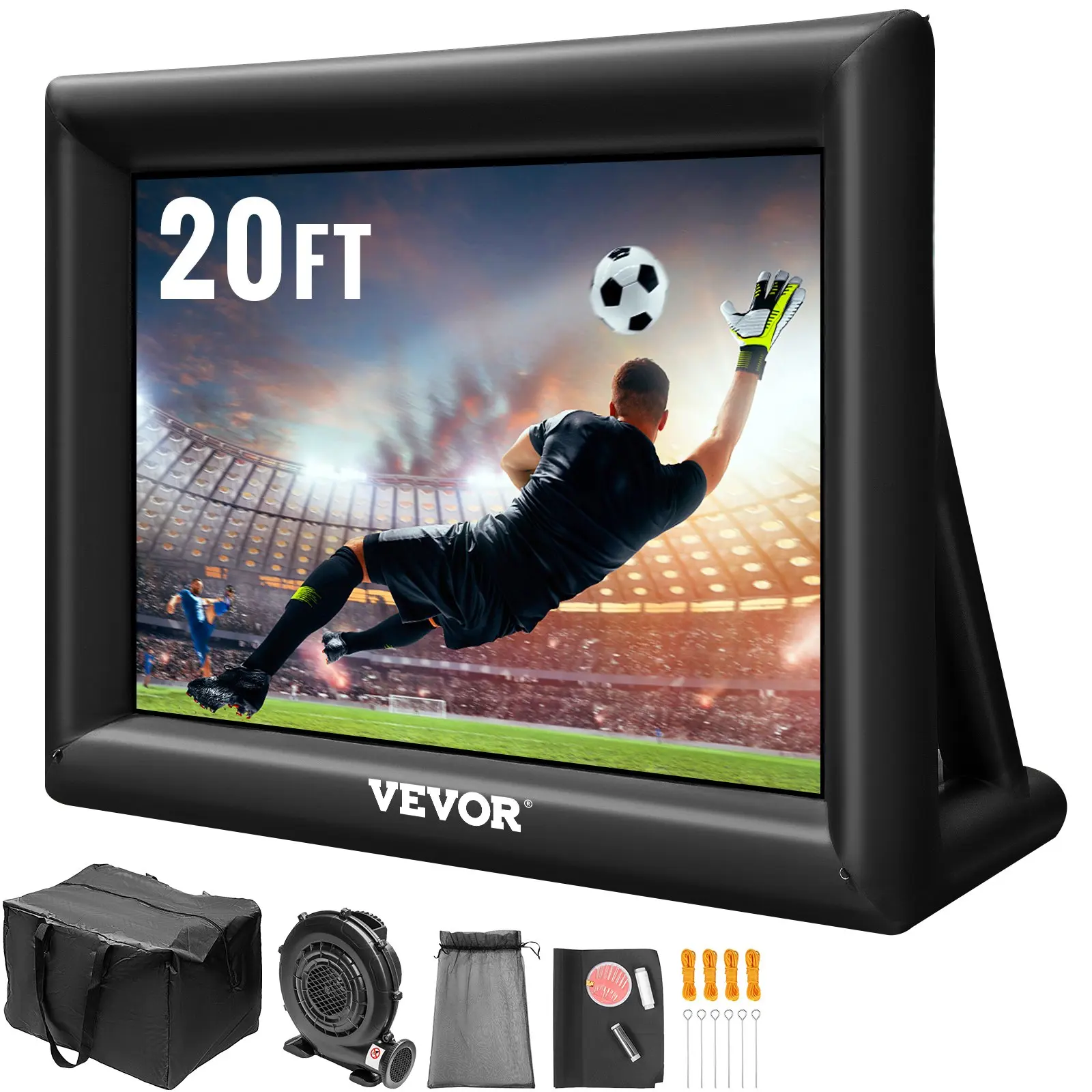 【Summerfinds】VEVOR Foldable 20FT Inflatable Movie Screen, 13.8x8.2 ft Oxford Fabric Outdoor Projector Screen with 350W 110V Blower, Detachable Magic Tape Bag, Front-Rear Projection Support for Outside Use