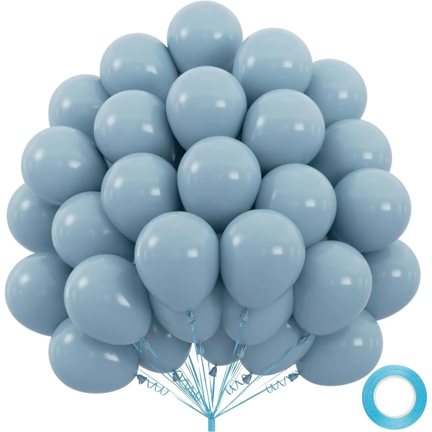 50 count Matte Dusty Blue Party Balloons, 12inch Slate Blue Latex Helium Balloons for , Bridal Shower,  Shower, Birthday Party Decorations (with Ribbon & Adhesive Dots)