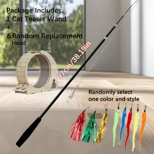 Retractable Cat Teaser, a Bite-Resistant and Durable Simulated Feather Toy with Bell and Replaceable Head for Fun Interactive Games