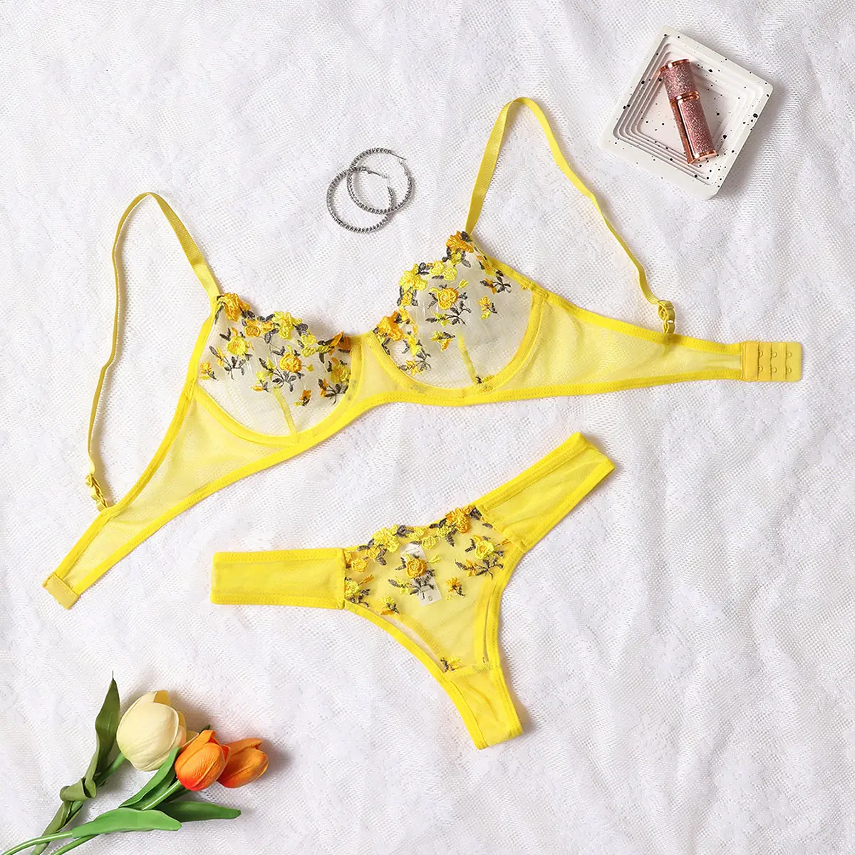 AESKEIA Women's Sexy Lace Lingerie Set, Floral Mesh Bra and High Waist Panty Two Piece Set AESKEIA Women's Sexy Lace Lingerie Set, Floral Mesh Bra and High Waist Panty Two Piece Set