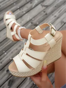 Women Summer Braided Gladiator Sandals Open Toe Buckle Strap High Heel Roman Sandals Outdoor