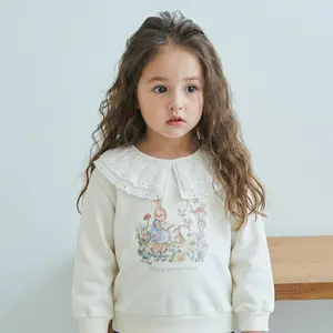 Twinkle Mallow Girls Bunny Garden Blouse Vintage Storybook Top with Embroidered Collar Soft Cotton Ruffle Hem Cuffs All Season Wear