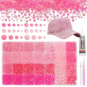 [ NEW DEAL ] 14000Pcs Transparent Pink Flatback Rhinestones and Pearls for Bedazzling Kit, 2-6mm Resin Gems Bedazzling Rhinestone, 4-10mm Flatback Pearls Gems Rhinestones for Crafting DIY Face Makeup