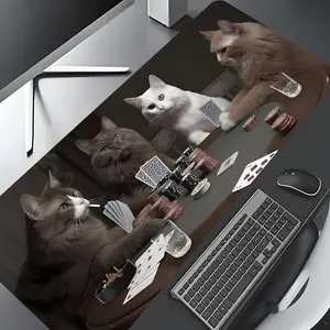 Funny Cat Poker Game Pattern Mouse Pad, Large Game Mouse Pad, Aesthetic Desktop Decoration Protective Pad, Non-slip Rubber Pad for Laptop, Desktop Computer Games, Gaming Accessories