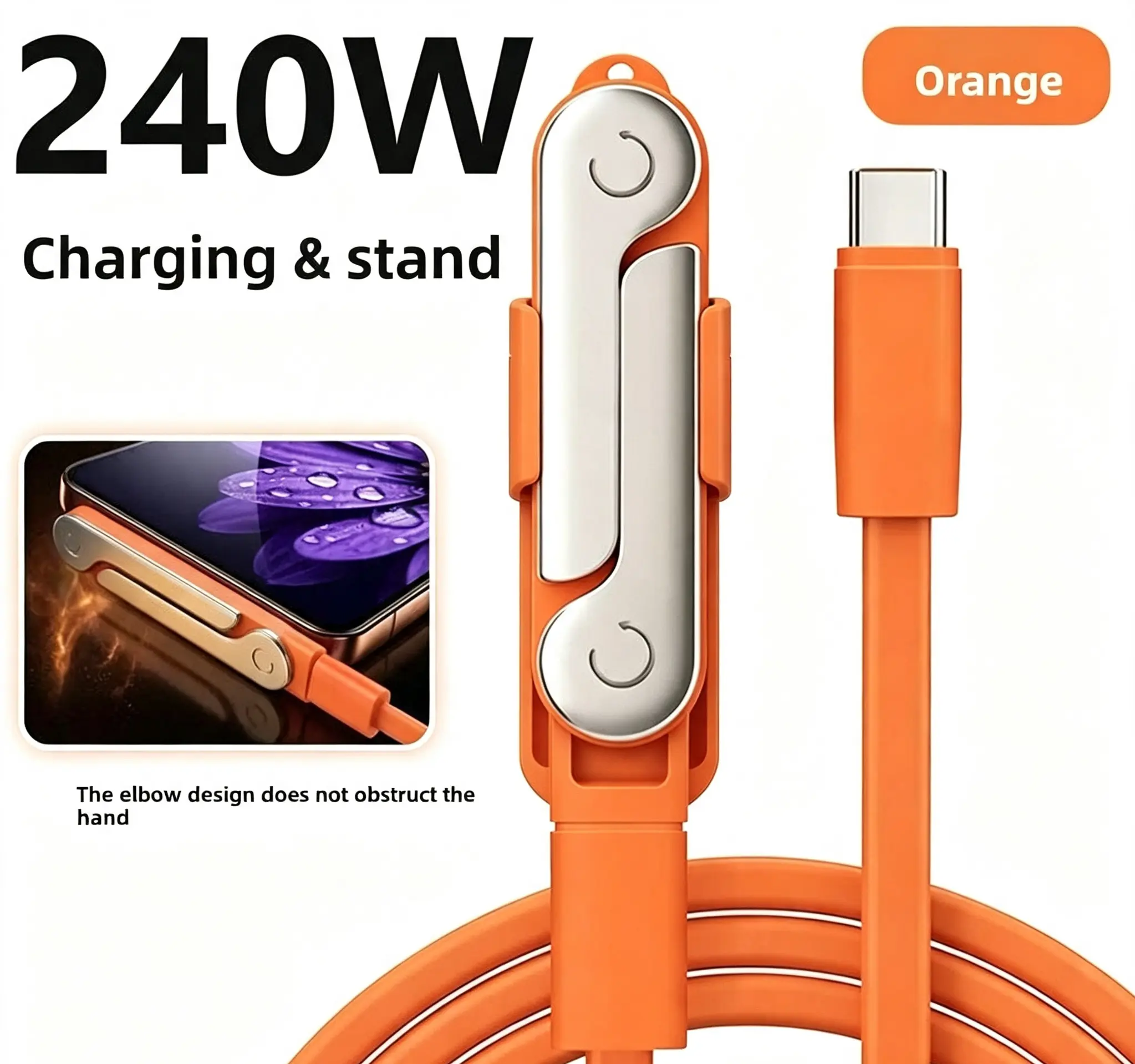 Fast-charging stand with dual C-type connectors, foldable, suitable for Android and iPhone charging cables