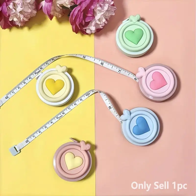 Compact Heart-Shaped, Dual Inch & Centimeter Scale, Retractable Measuring Tool for Body, Clothing DIY, Macaron Colors, Portable Soft Tape Measure