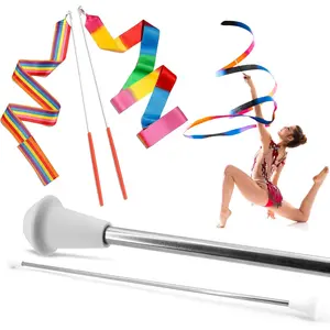 20 Inch Twirling Marching Baton - Stainless Steel 3/8 Mini Shaft with Rubberized Ends, Including 2 Dancing Ribbons