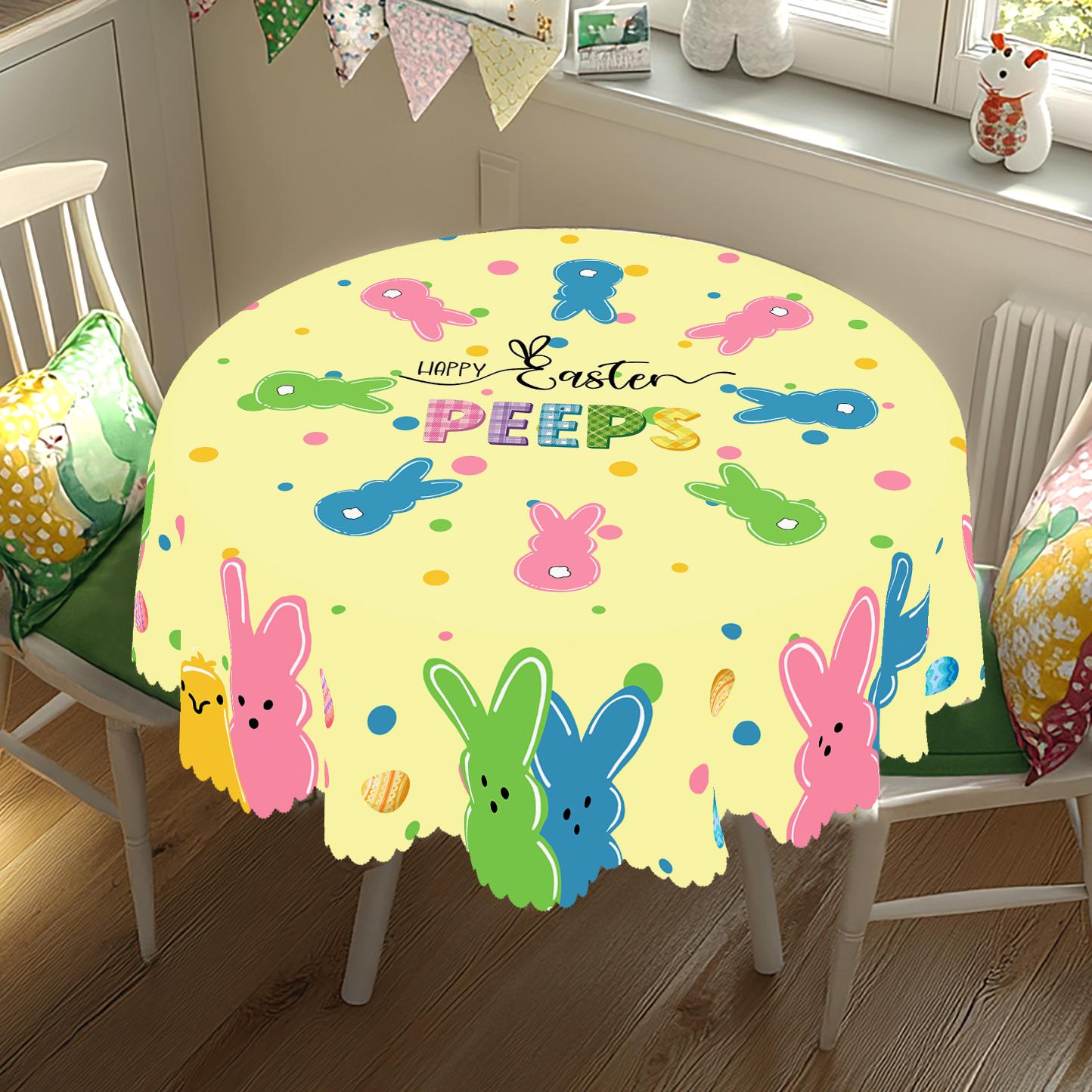 XEXSIN Easter Tablecloth Rectangle/Round with Bunny & Easter Egg Design Colorful Rabbit Kitchen Table Cover for Holiday Dining Spring Outdoor Parties Camping Farmhouse Style Decor