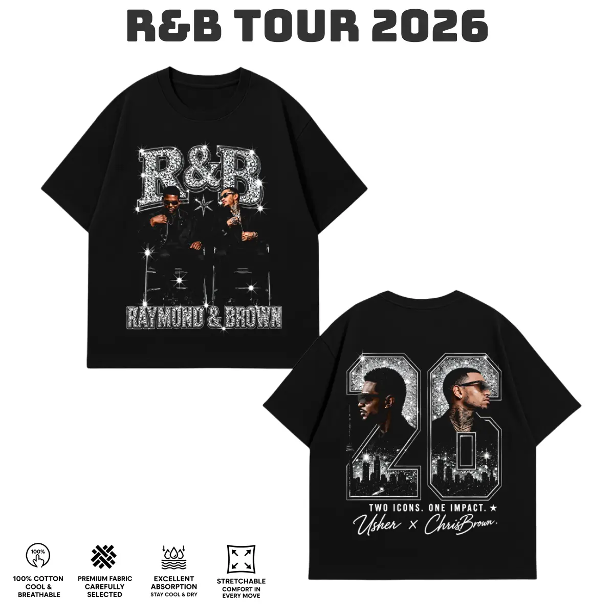 Ch.Brown Usher Raymond The R&B Tour 2026 Unisex Tee , GILDAN TSHIRT.
