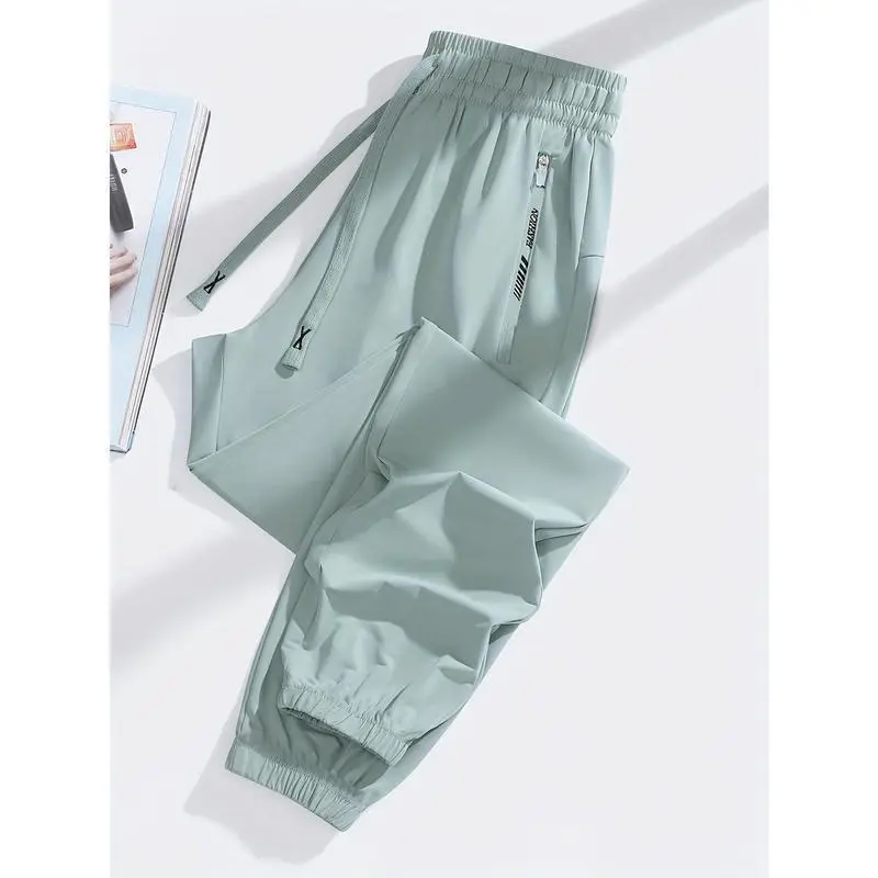 Women's High-Stretch Nylon Joggers - Casual Sports Pants with Elastic Waistband, Cuffed Ankles, and Side Pockets, Breathable Knit Fabric for Spring & Summer, Summer Joggers | Cuffed Ankle Pants | Breathable Fabric Women's High-Stretch Nylon Joggers - Casual Sports Pants with Elastic Waistband, Cuffed Ankles, and Side Pockets, Breathable Knit Fabric for Spring & Summer, Summer Joggers | Cuffed Ankle Pants | Breathable Fabric