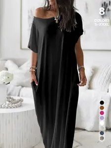 Elegant Casual Women's House Dress, Loose Fit Comfortable Breathable Knit Fabric, Stretchy Ventilated Nightgown for Daily Use Loungewear
