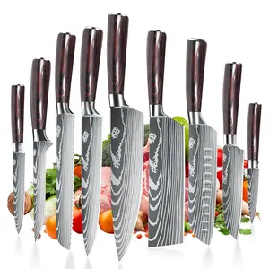 9 types of Stainless Steel Kitchen Knife,Japanese Chef Knife,Meat Cleaver,Santoku,Bread,Boning,Slicing,Fruit Knife with Gift Box