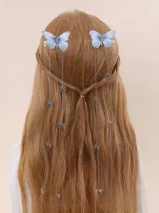 Ethereal Butterfly Fringe Hair Clips Set, Forest Style Braided Headbands, Girlish Hair Accessories, Pair of Elegant Hair Clips, Super Cute Clips