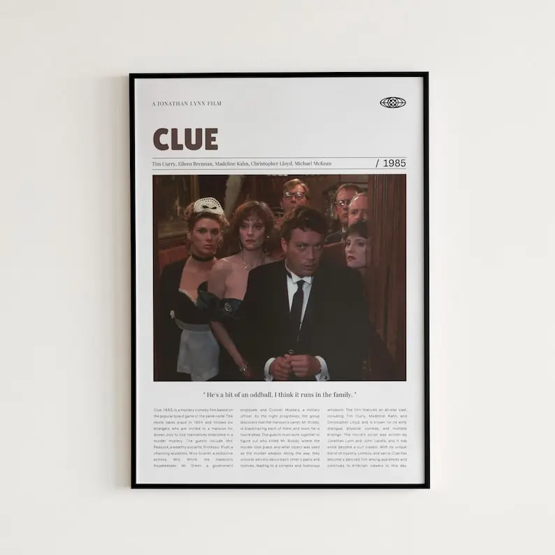 Clue, Jonathan Lynn, Retro Movie Poster, Custom Movie Poster Print