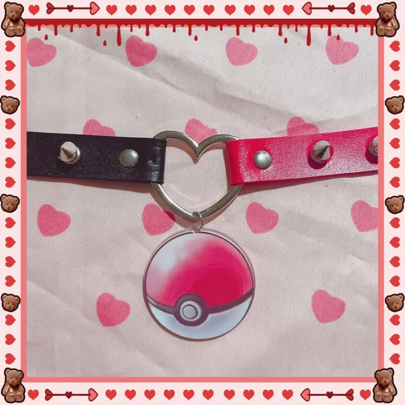 Pokémon Pokéball Kawaii Black and Red Choker with Spikes