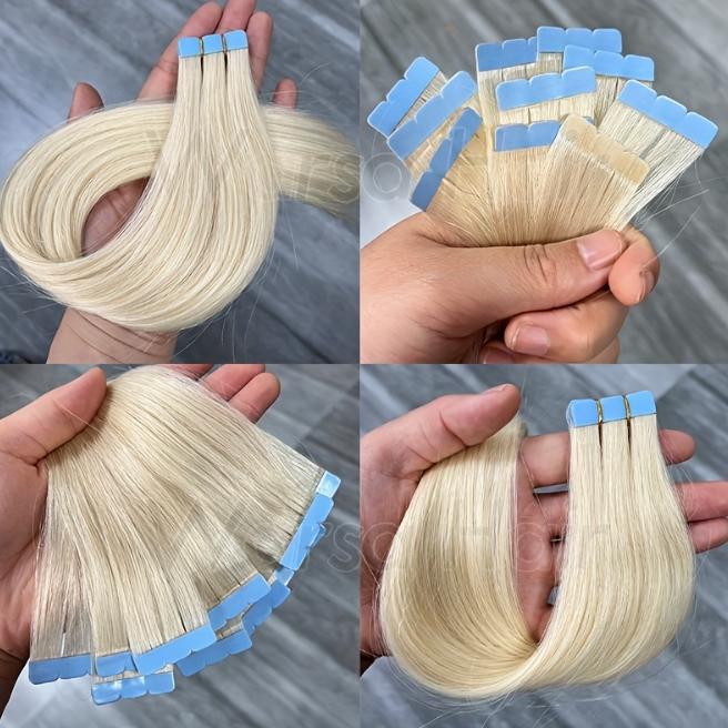 10pcs Mini Tape in Hair Extensions, Invisible PU Seamless 100% Human Hair, Light Beige 12/16 Inch, Secure Adhesive Weft, Natural Look for Women, Hair Loss Coverage & Versatile Styling