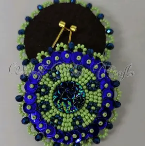 Green and Blue floral beaded earrings circle earrings, flowers beaded earrings, fingernail post