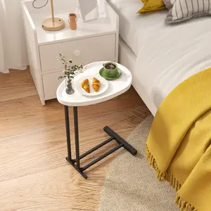 [SOIYELIFE] C-Shaped Side Tab, C Tab End Tab for Sofa and Bedside, Couch Side Tabs, Wood C-Shaped End Tab with Metal Frame Slide for Bedroom Living Room (White) side end table