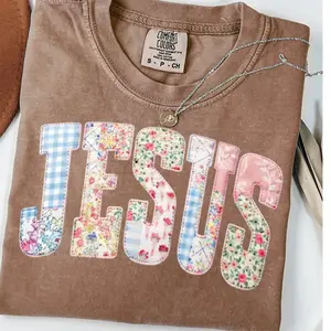 Jesus Comfort Colors Shirt, Christian Graphic Tee, Faux Quilted Patch Jesus Shirt, Trendy Faith Shirt Religious Gift for Women Floral Tee