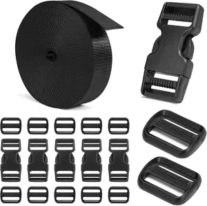 Buckles and Straps Set 1": 6 Yards of Thick Nylon Webbing, 6-Pack Heavy Duty Adjustable Quick Side Release Plastic Buckles