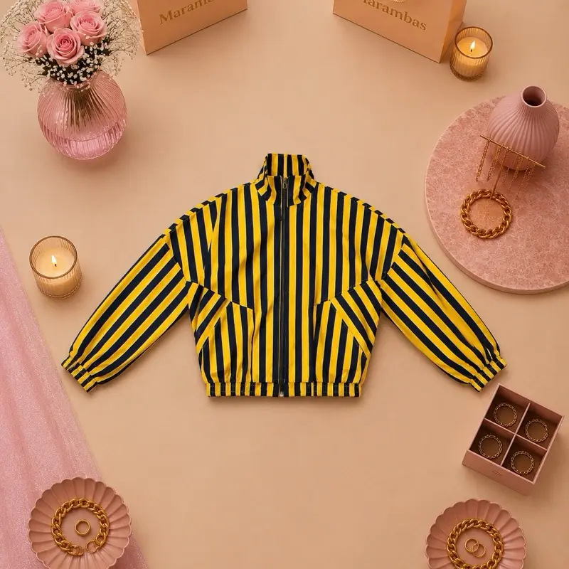 Navy blue & yellow striped jacket